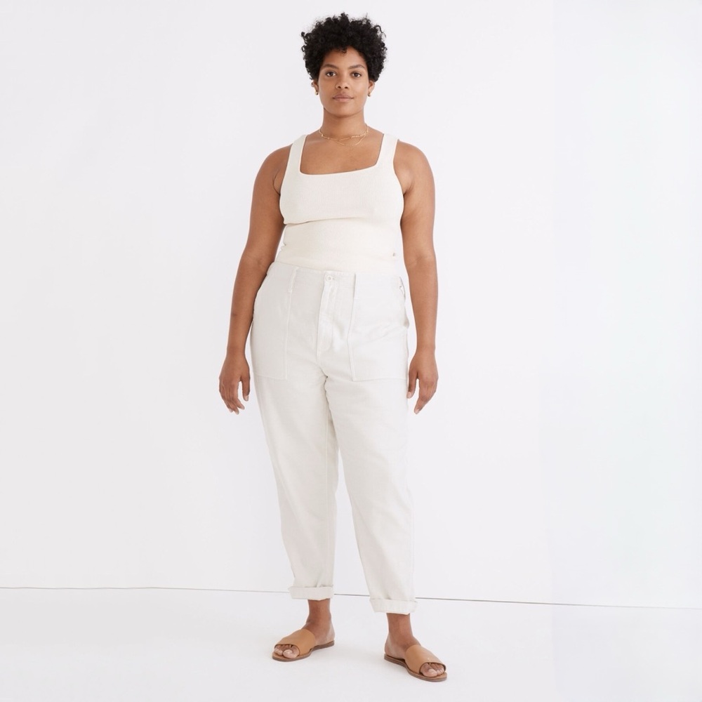 Madewell Women Griff Tapered Fatigue Cargo Pants in Cream Size 32